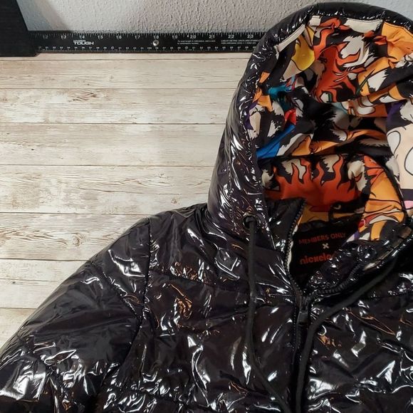 Members Only X Nickelodeon Hi Shine Chevron Puffer‎ Jacket Black Womens Small - Picture 2 of 11